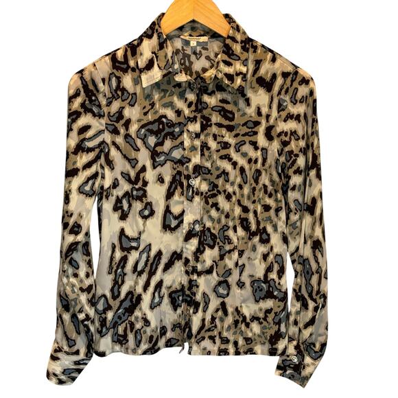 Santorelli Animal Print Satin Button Down Audrey Blouse - size 2 - Picture 1 of 6